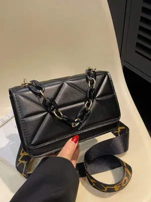 Mini Chain Decor Flap Embossed Crossbody Bag